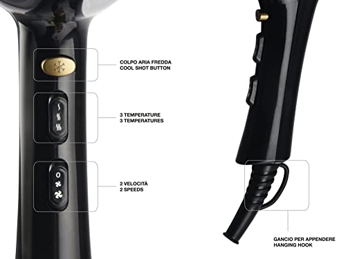 Sèche-cheveux professionnel Beper 2200 W Noir/Or avec 3 températures – Image 3