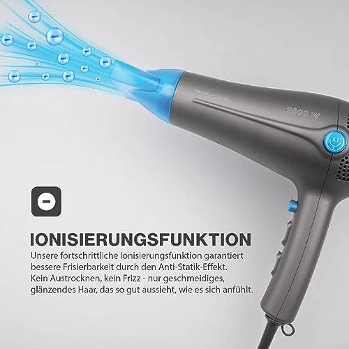 Sèche-cheveux professionnel 2000W avec câble rétractable 3niveaux vitesse