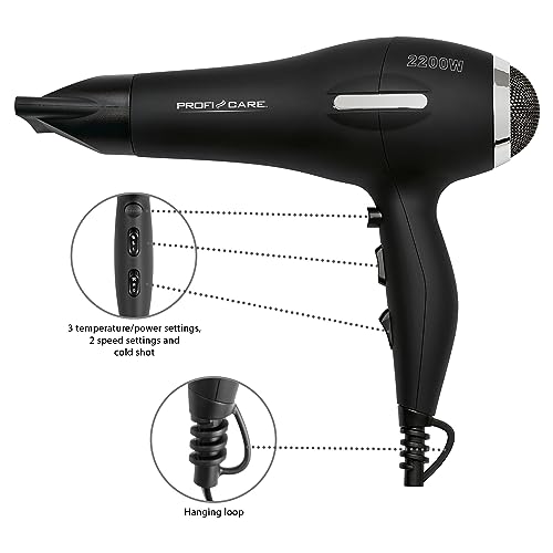 ProfiCare Séche Cheveux 2200W Ionisation Souffle Froid Moteur Ca Noir