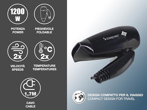 BEPER P301ASC100 Sèche-cheveux voyage 1200W léger pliable noir – Image 3