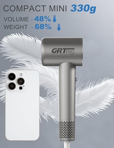 Mini Sèche Cheveux Ionique 2200W Gris Léger Silencieux Style