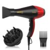 Sèche Cheveux Professionnel Ionique 2400W Noir AC-Motor 3 Températures