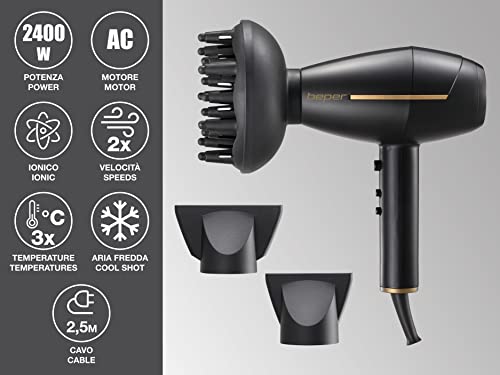 BEPER Seche Cheveux Professionnel Noir Doré 2400W Mode Air Chaud Froid
