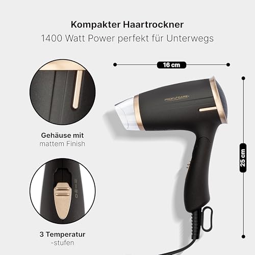 PROFI CARE Sèche Cheveux Professionnel Marron 1400W Pliable avec Diffuseur