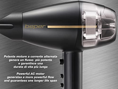 BEPER Seche Cheveux Professionnel Noir Doré 2400W Mode Air Chaud Froid