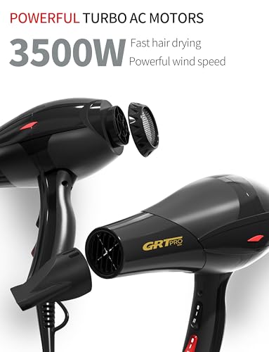Sèche Cheveux Professionnel 3500W Ionique Céramique Diffuseur Noir