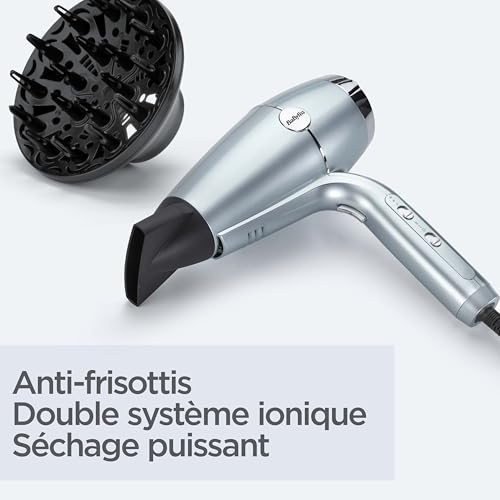 BaByliss Sèche-cheveux Hydro-Fusion Double Système Ionique Bleu-Gris