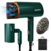 Sèche Cheveux Voyage Pliable Ionique 2200W Brillance Cheveux Lisses Vert