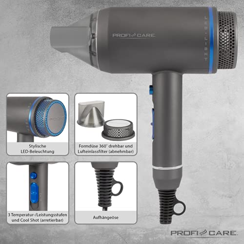 Sèche Cheveux Professionnel Ionique Bleu Anthracite Proficare 1600W