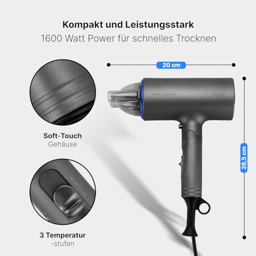 Sèche cheveux professionnel pliable 1600W avec diffuseur et 3 réglages bleu