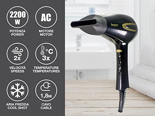 Sèche-cheveux professionnel Beper 2200 W Noir/Or avec 3 températures