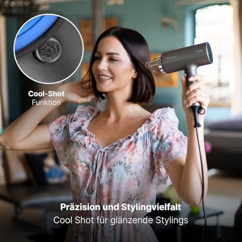 Sèche cheveux professionnel pliable 1600W avec diffuseur et 3 réglages bleu